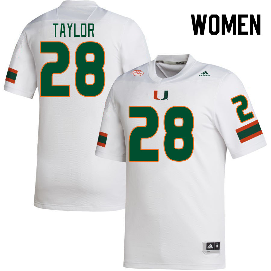 Women #28 Isaiah Taylor Miami Hurricanes College Football Jerseys Stitched-White